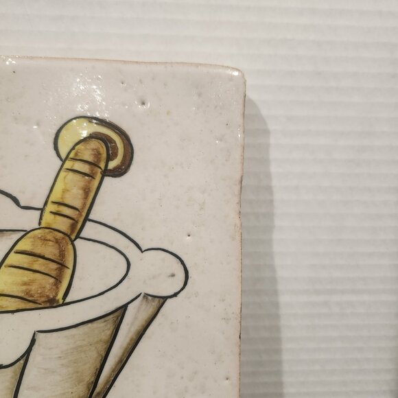 Vintage Kitchen ClayTile Hand Painted with a Mortar & Pestle Grazed 8.25" - Picture 3 of 6